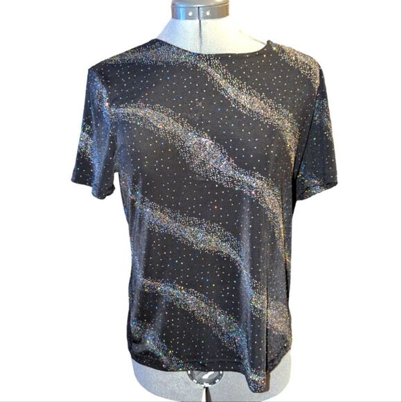 Women's vintage Bentley black sparkly glitter top size large - Picture 1 of 6